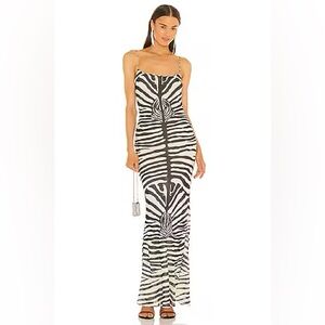 Ronny Kobo Scarlette Black and Cream Silk Zebra Print Dress